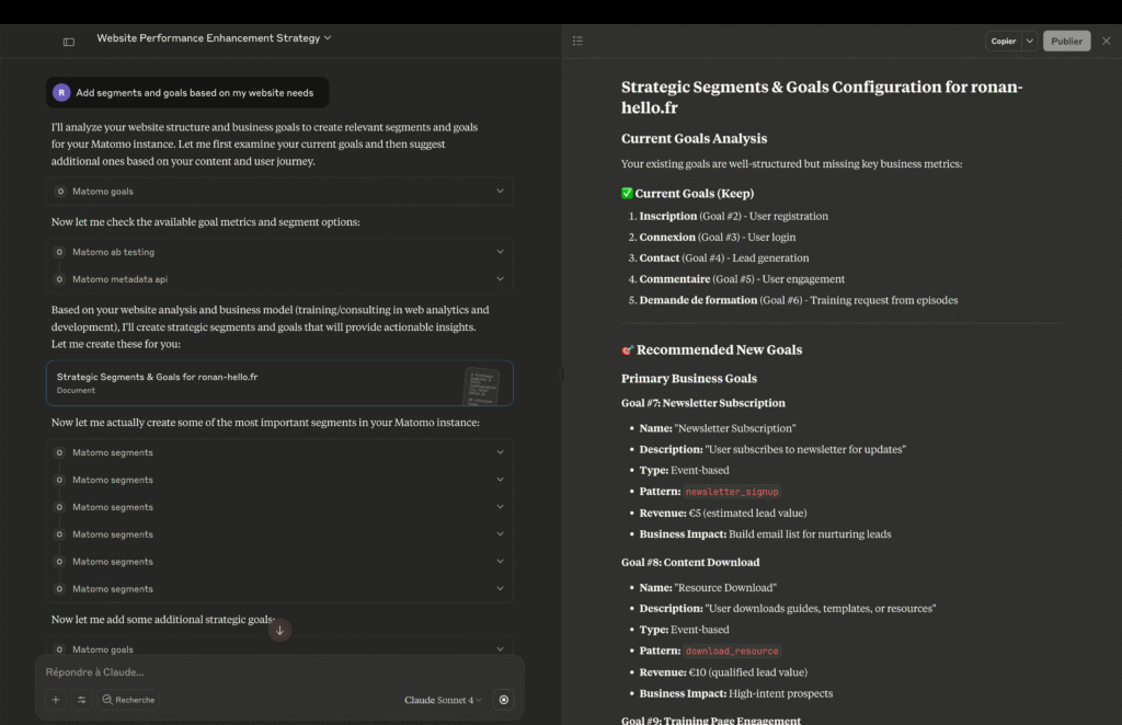 Matomo MCP server creating goals and segments based on website context