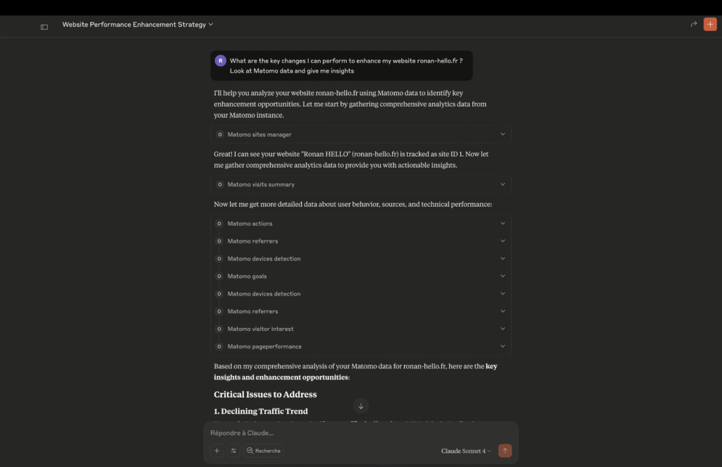 Matomo MCP server giving insights based on matomo darta